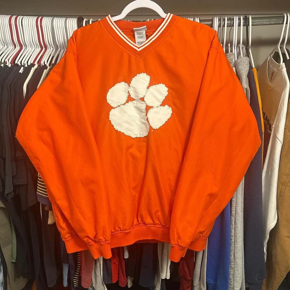 Vintage Clemson Tigers Pro Edge V-Neck Nylon Pullover Windbreaker - Orange - M